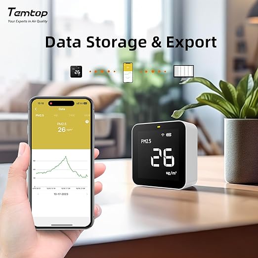 Temtop Smart Air Quality Monitor Indoor Home Air Testing for AQI, PM2.5, Formaldehyde and VOCs with WiFi Connection and Remote Monitoring via App,M10i