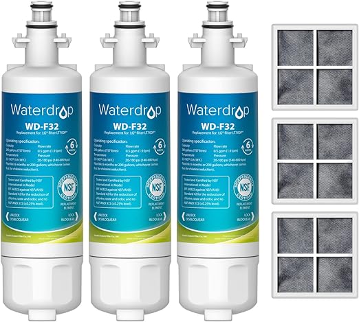 Waterdrop ADQ36006101 Replacement for LG® LT700P® Refrigerator Water Filter, Kenmore® 9690, 469690, ADQ36006102, LFXS30766S, RFC1200A, FML-3 and LT120F® Fresh Air Filter, 3 Combo