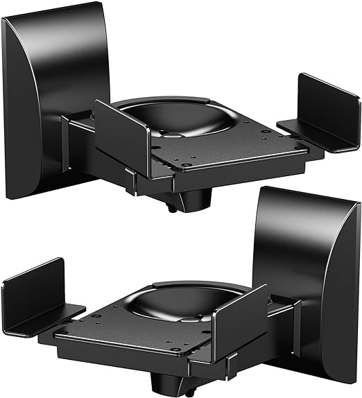 WALI Speaker Wall Mounts, Dual Side Clamping Bookshelf Mounting Bracket for Large Surrounding Sound Speakers, Hold up to 55 lbs. (SWM201), 1 Pair, Black