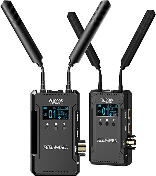 FEELWORLD W1000S Wireless Video Transmission System SDI Dual HDMI Transmitter and Receiver Full Duplex Intercom Live Streaming 1000FT Long Range with 0.08S Low Latency