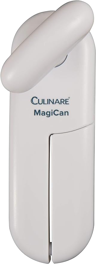 MagiCan, Manual Can Opener with Lid Release - Heavy Duty Can Opener Kitchen Gadgets - Home Can Opener Manual - Easy to Use Hand Held Can Opener, Effortlessly Open Cans, White, Stainless Steel