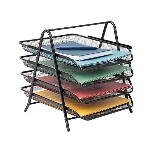 Mind Reader 4-Tier Paper Tray, Desktop Organizer, File Storage, Workspace, Office, Metal Mesh, 11.75"L x 13.75"W x 12.5"H, Black