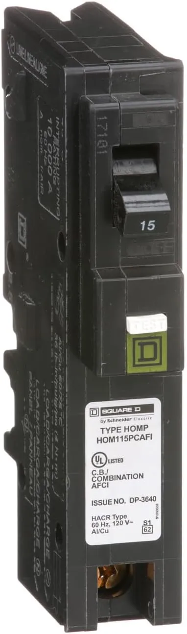 Telemecanique Sensors HOM115PCAFIC Homeline Circuit Breaker, 15-Amp, 120V, 1-Pole, CAFCI, Plug-On Neutral