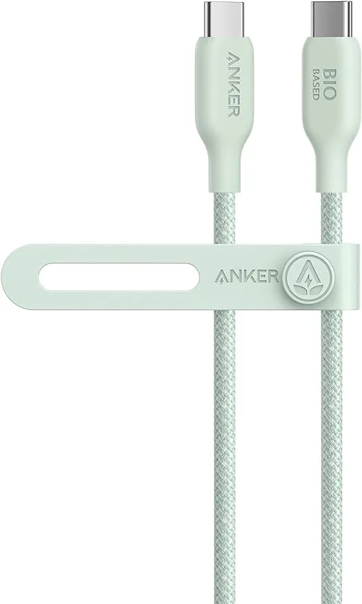 Anker USB C Cable, 240W Bio-Braided Type C Fast Charge Cord for iPhone 16/16 Pro, MacBook Pro 2020, iPad Pro,and More(USB 2.0, 3FT, Natural Green)