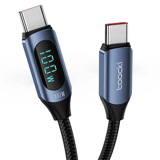 6.6FT USB C to USB C Cable Type C Fast Charge PD 5A 100W C to C Super Fast Charging with LED Display, USB C Charging Cable 480Mbps Data Nylon Braided Cable for iPhone 15 Plus Pro Max Galaxy iPad Pro