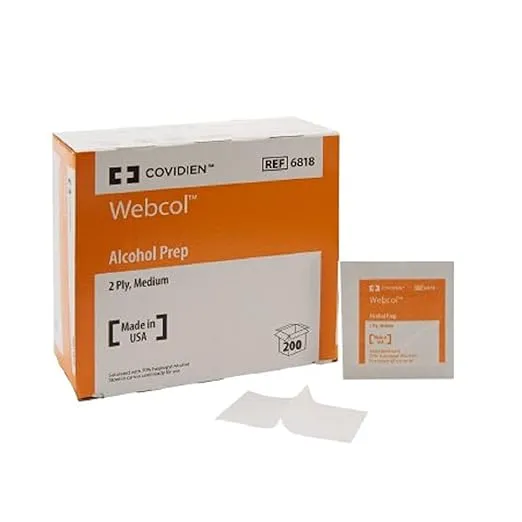 Covidien 6818 Webcol Alcohol Prep, Sterile, Medium, 2-Ply, Pack of 200