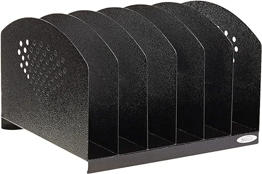 Safco Products 3155BL Steel Desk Organizer Rack with 6 Vertical Sections, Black