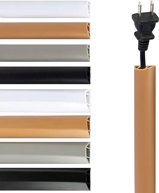 Rubber Bond TV Cord Hider Cable Protector - Strong Self Adhesive Wall Cord Cover Cable Hider - Low Profile Cable Management Wall Cord Concealer Cable Raceway - Brown - Thin Cord - 4 Feet
