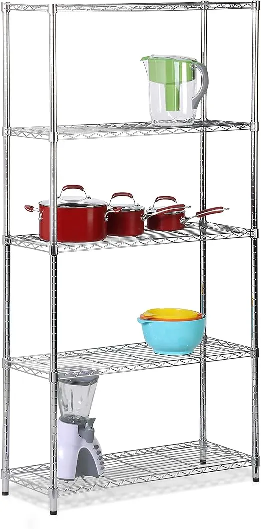 Honey-Can-Do, 5-Tier Chrome Heavy-Duty Adjustable Shelving Unit with 200-lb Per Shelf Weight Capacity