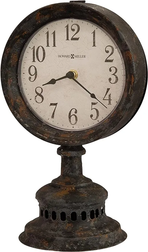 Howard Miller Ardie Mantel Clock, Aged Appearance Black Finish Solid Metal Frame, Key Wound Aged Analog Dial with Arabic Numerals Battery-Powered Quartz Movement Idle Alarm Clock for Home Decor