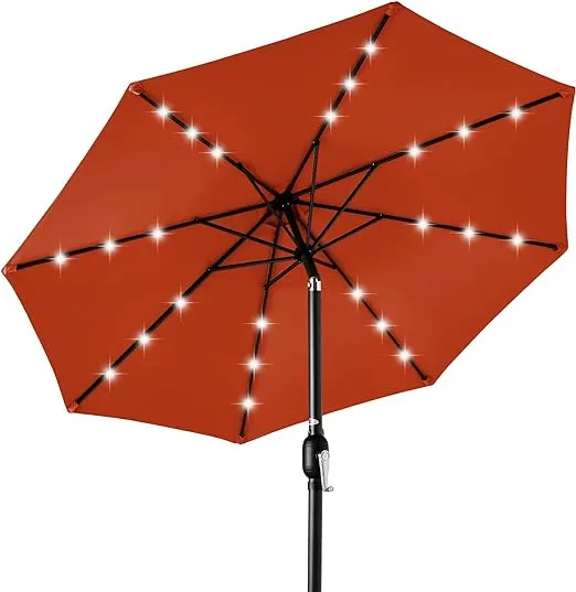Best Choice Products 10ft Solar Polyester LED Lighted Patio Umbrella w/Tilt Adjustment and UV-Resistant Fabric - Rust
