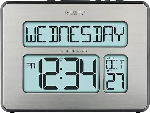 La Crosse Technology 513-1419BLv4-INT Backlight Atomic Full Calendar Clock with Extra Large Digits