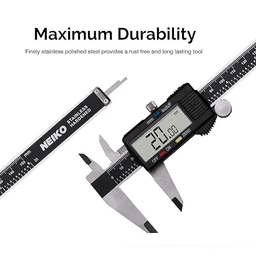 NEIKO 01407A Electronic Digital Caliper Measuring Tool, 0-6 Inches Stainless Steel Construction with Large LCD Screen Quick Change Button for Inch Fraction Millimeter Conversions, Digital Caliper Measurement Tool