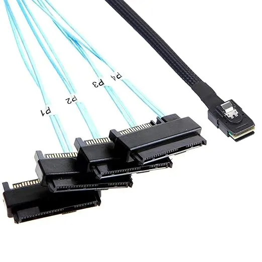 Mini-SAS to SAS-Cable: 1M SFF8087 to SAS SFF-8087 to SFF-8482 Connector 4X SAS with SATA-Power Adapter Cable (3.3FT)