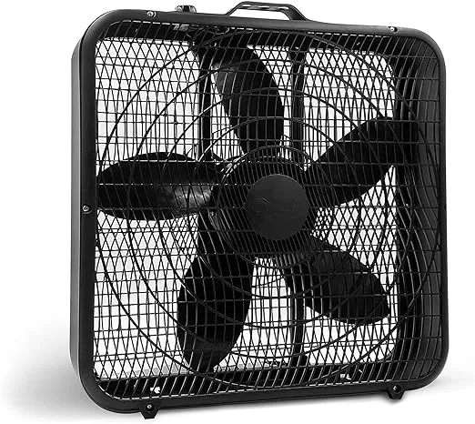 Comfort Zone Box Fan with Carry Handle, 20 inch, 3 Speed Full-Force Air Circulation with Air Conditioner, Floor Fan, Bedroom Fan, Airflow 15.03 ft/sec, Ideal for Home, Bedroom & Office, CZ200ABK