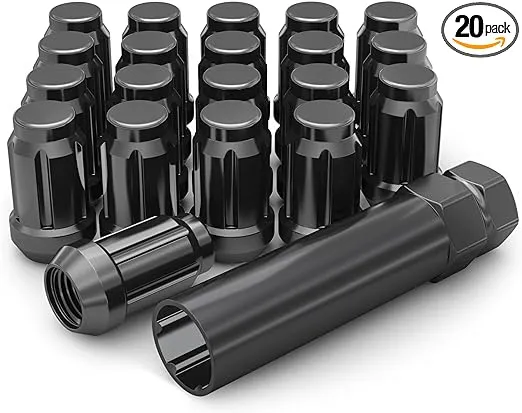 White Knight 3807BK-20AM Black Chrome M12x1.50 Spline Lug Nut with Key, 20 Pack