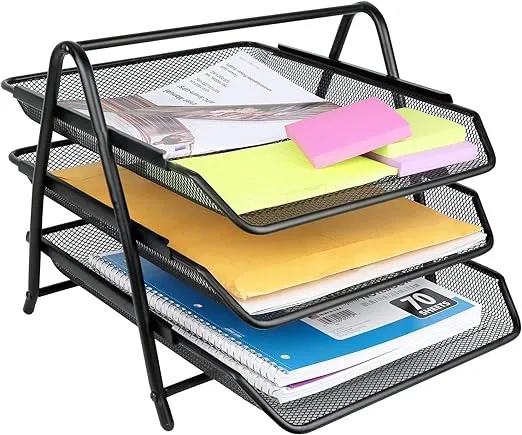 Greenco Letter Tray Desk Organizer, 3-Tier Mesh Paper Tray, Document, Letter, Office Paper Organizer, Black