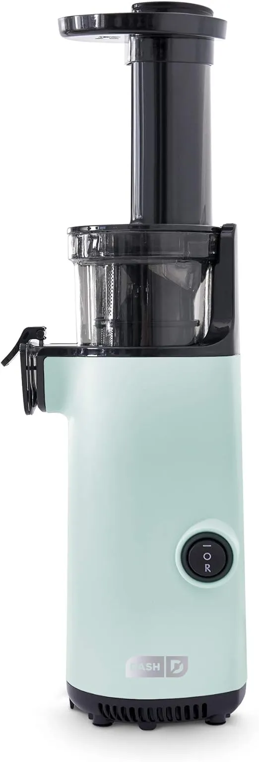 DASH Deluxe Compact Masticating Slow Juicer, Easy to Clean Cold Press Juicer with Brush, Pulp Measuring Cup, Frozen Attachment and Juice Recipe Guide - Aqua