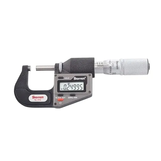 Starrett Inch/Metric Electronic Micrometer Without Output - One-Piece Friction Thimble, Satin Chrome Finish, 0-1" Range, .00005" Resolution, LCD Display - 3732XFL-1