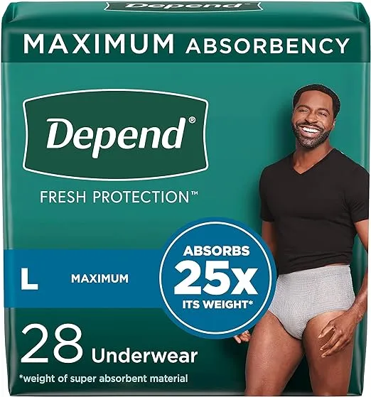 Depend Fresh Protection Adult Incontinence Underwear for Men, Disposable, Maximum