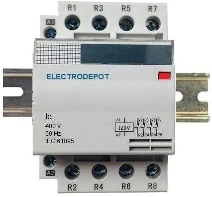 50 Amp 4 Pole Contactor Normally Open (N/O) 120V Coil, 32A Motor, IEC 63A, 60A DIN