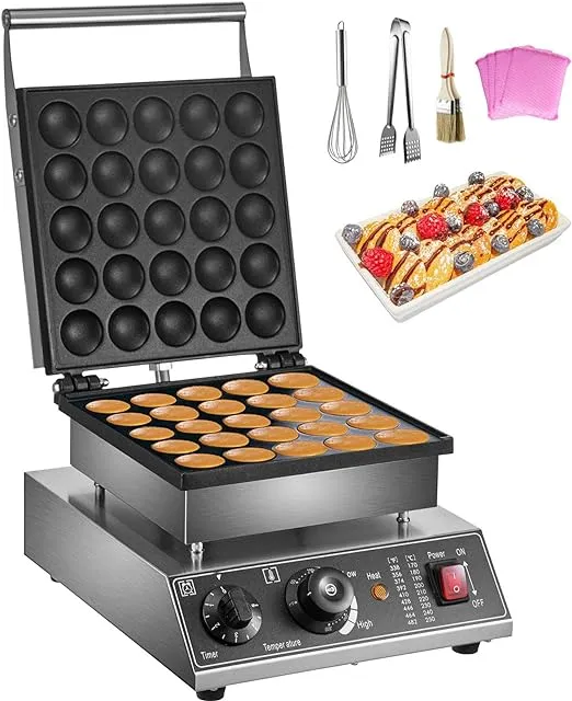 VEVOR Mini Dutch Pancake Maker, 1.7-Inch Diameter Mini Pancake Poffertjes Machine Electric Poffertjes for 25PCs Round Pancakes, 850W Commercial Pancake Maker, 50-300℃ Poffertjes Maker, Stainless Steel