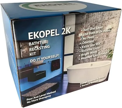 Ekopel Pour On Bathtub Refinishing Kit - No Smell - Easy 1 Coat Pour On Process - Made in The USA - Most Durable Never Peel Tub Reglazing - Longest Lasting Bathtub Paint - Bright Gloss White