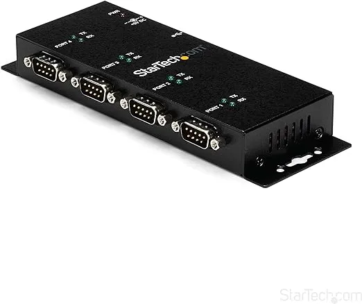 StarTech.com 4 Port USB to Serial RS232 Adapter - Wall Mount - Din Rail - COM Port Retention - FTDI USB to DB9 RS232 Hub , TAA (ICUSB2324I)