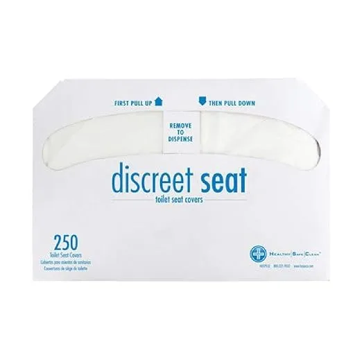 Discreet Seat DS-1000 Half-Fold Disposable Toilet Seat Covers, White, 4-Pack of 250