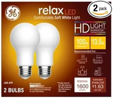 GE Lighting 93129807 Relax HD+ LED Light Bulbs, Soft White, 1600 Lumens, 13 Watt, 2-Pk. - Quantity 4