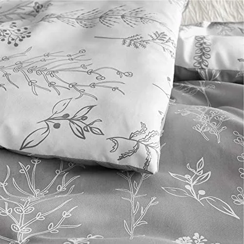 Bedsure King Size Comforter Set - Grey Comforter, Cute Floral Bedding Comforter Sets, Gifts for Woman, 3 Pieces, 1 Soft Reversible Botanical Flowers Comforter and 2 Pillow Shams