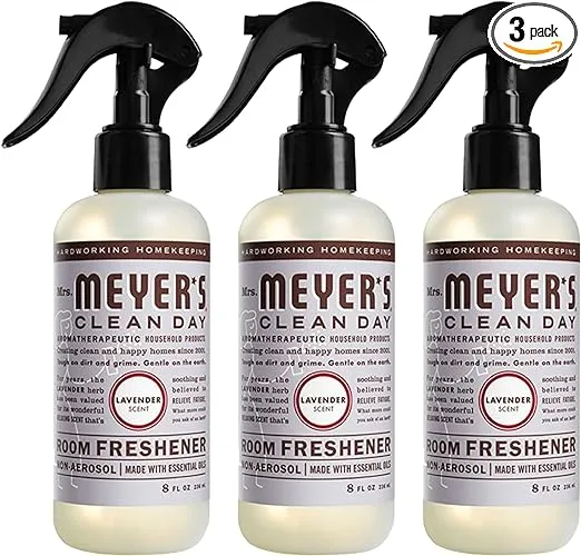 MRS. MEYER'S CLEAN DAY Room and Air Freshener Spray, Non-Aerosol Spray Bottle Infused with Essential Oils, Lavender, 8 Fl. Oz (Pack of 3)