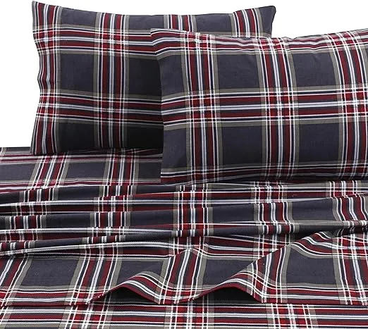 Tribeca Living Heritage Plaid 5 oz Flannel Printed Extra Deep Pocket Sheet Set, 4 pieces, Queen, Multicolor HEPL170DPSSQU