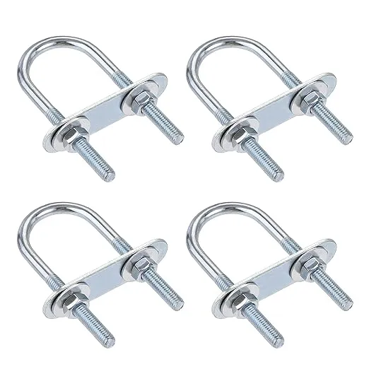 uxcell Round U-Bolts 4 Sets 1.34"(34mm) Inner Width 75mm Length Steel M6 with Nut, Plate, Washer