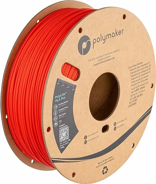 Polymaker PLA PRO Filament 1.75mm Red, Powerful PLA Filament 1.75mm 3D Printer Filament 1kg - PolyLite 1.75 PLA Filament PRO Tough & High Rigidity 3D Printing PLA Filament Red