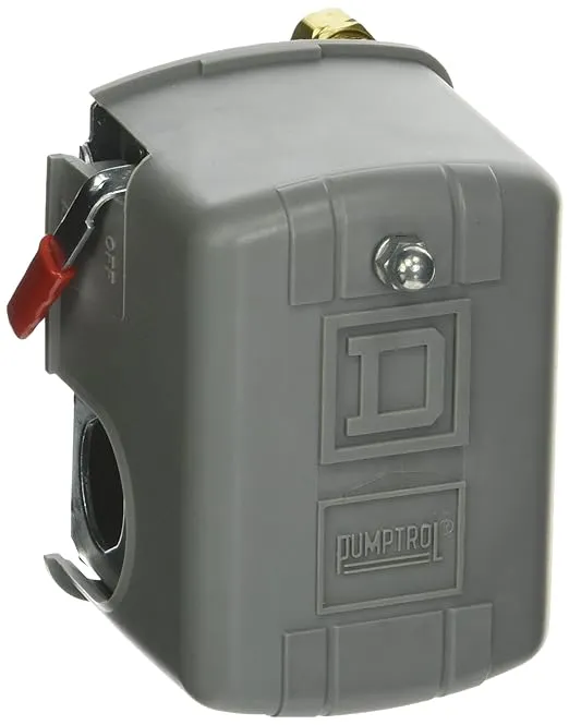 Telemecanique Sensors 9013FHG32J52M1X Air-Compressor Pressure Switch, 125 Psi Set Off, 30 Psi Fixed Differential, 1/4" Npsf Internal, 2-Way Release Valve, Auto/Off Cut-Out Lever