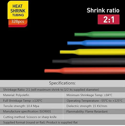 Heat Shrink Tubing Kit,Mini Heat Gun + 328 PCS Heat Shrink Wrap Tube 2:1.