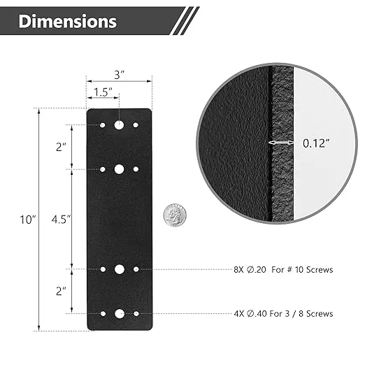 10" X 3" Straight Steel Flat Plate (2 pc) with Powder Coating as Mending Plate, Joining Brackets, Connecting Brackets, I Strap. Metal Plate with Holes, Straight Flat Plate for Truss Framing.