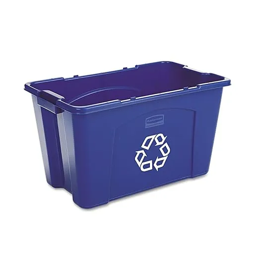 Rubbermaid Commercial Products, Recycling Bin/Box for Paper and Packaging, Stackable, 18 GAL, for Indoors/Outdoors/Garages/Homes/Commercial Facilities, Blue