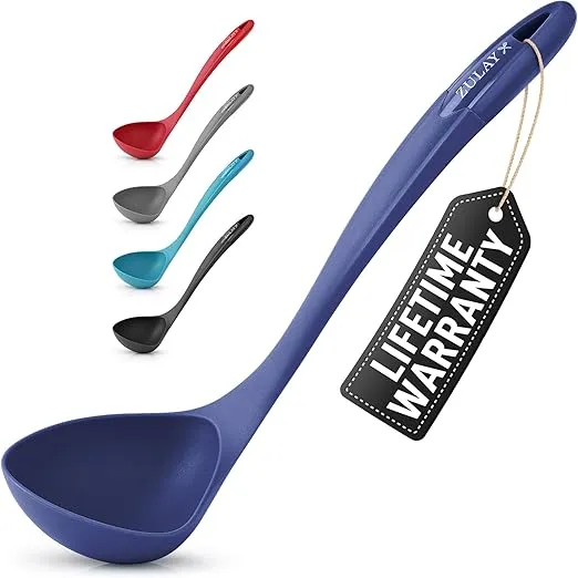 Zulay Soup Ladle Spoon with Comfortable Grip - Cooking and Serving Spoon for Soup, Chili, Gravy, Salad Dressing & Pancake Batter - Large Nylon Scoop & Ladle Spoon Great for Canning and Pouring - Navy