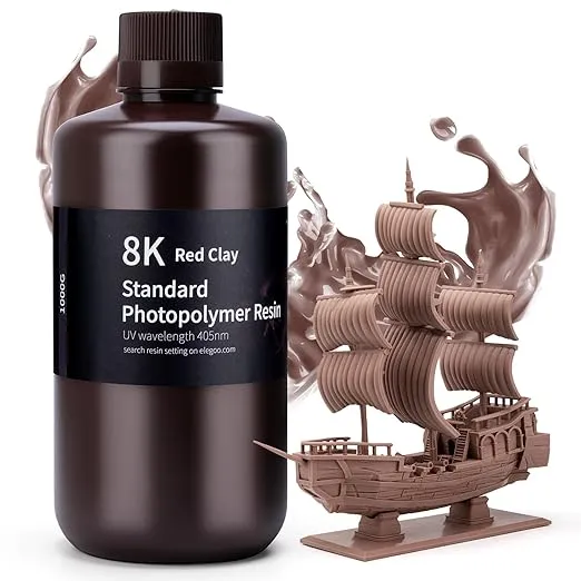 ELEGOO Standard 8K Photopolymer Resin 1000g Red Clay, 405nm Highest Precision Resin Rapid Printing Low Shrinkage, UV-Curing for 8K/12K/14K High Resolution LCD 3D Printer