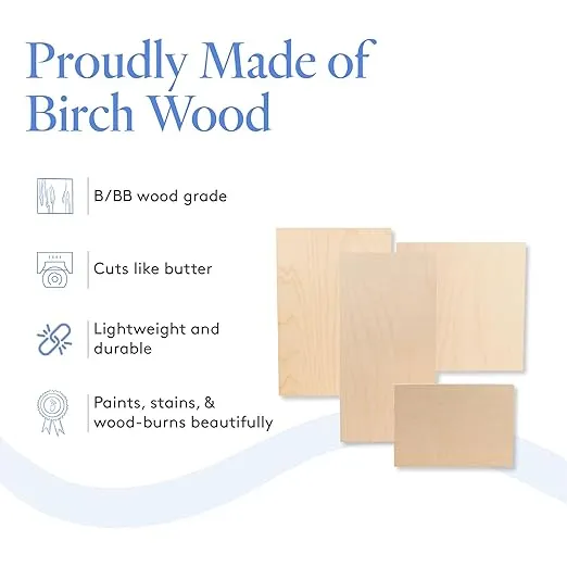 3 mm Baltic Birch Plywood 1/8 x 8 x 12 Inch, Box of 45 B/BB Grade Craft Wood, Stronger Than Basswood Sheets, for Laser, CNC Cutting and Wood Burning, by Woodpeckers