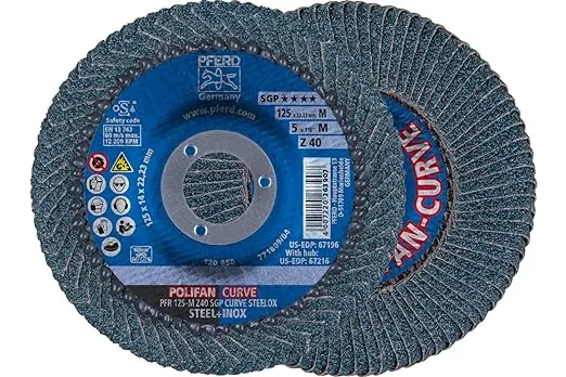 PFERD POLIFAN®-Curve Radial Type Flap Disc - 5" x 7/8", 40 Grit Zirconia, Welding Accessory and Angle Grinder Attachment - For Steel and Stainless Steel (INOX) Grinding - Pack of 1 - Part 67196