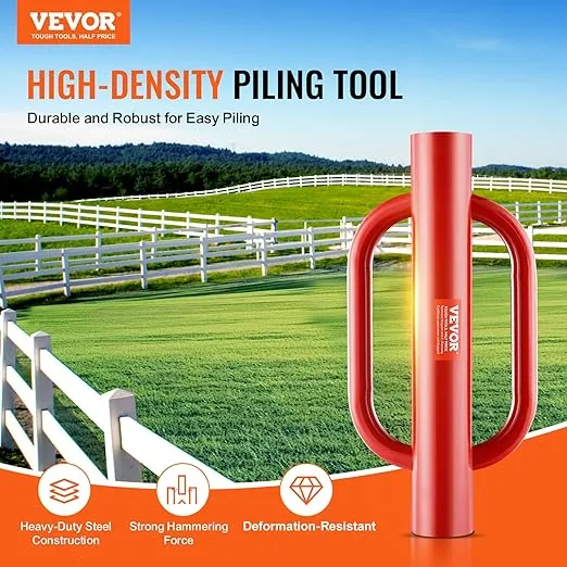 VEVOR Fence Post Driver with Handles, 4.11 in Inner Diameter T Post Pole Pounder, 22LB Heavy Duty Carbon Steel Hand Post Rammer, Farm Fencing Hole Digger for U Channel, Sign Pole, Wooden Post, Red
