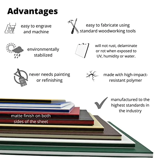 King ColorCore Plastic Sheet 1/2" x 24" x 24" Black- Arctic White-Black Color Core, HDPE Board, High Density Polyethylene Panel