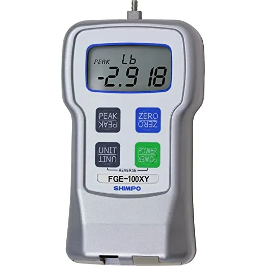 Shimpo FGE-100XY Digital Force Gauge, 100 lb/50 kg/500 N Measuring Range, 4-Digit LCD Display, 0.2% Accuracy