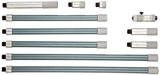 Mitutoyo 137-212 Tubular Vernier Inside Micrometer, Extension Rod Type, 2-12" Range, 0.001" Graduation, +/-5.00036" Accuracy, 5 pcs Extension Rods
