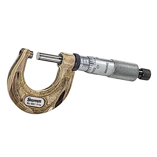 Starrett Outside Micrometer with Micro-Lapped Measuring Faces, Satin Chrome Finish and Advanced Sleeve Design - Quick and Easy Adjustment, .0001 in Graduations - T436.1XRL-1