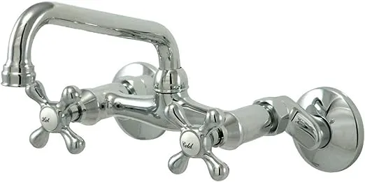 Kingston Brass KS213C Kingston Adjustable Center Wall Mount Kitchen Faucet, 7", Polished Chrome