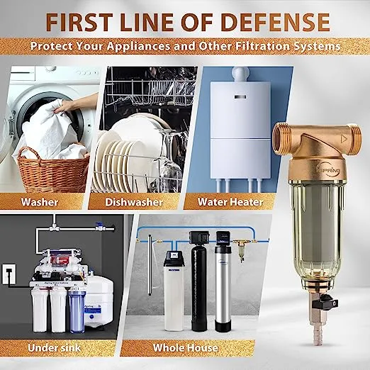 iSpring WSP-200 Reusable Whole House Spin Down Sediment Water Filter, 200 Micron Flushable Prefilter Filtration, 20GPM, 1" MNPT + 3/4" FNPT, Brass